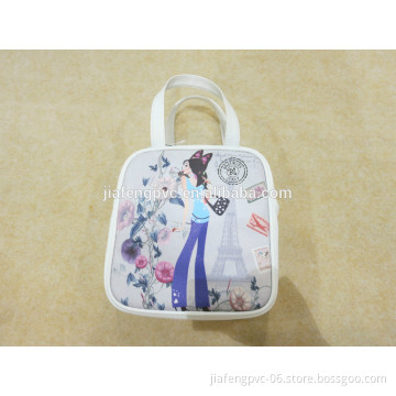Newest white PU vanity bag with CMYK printing